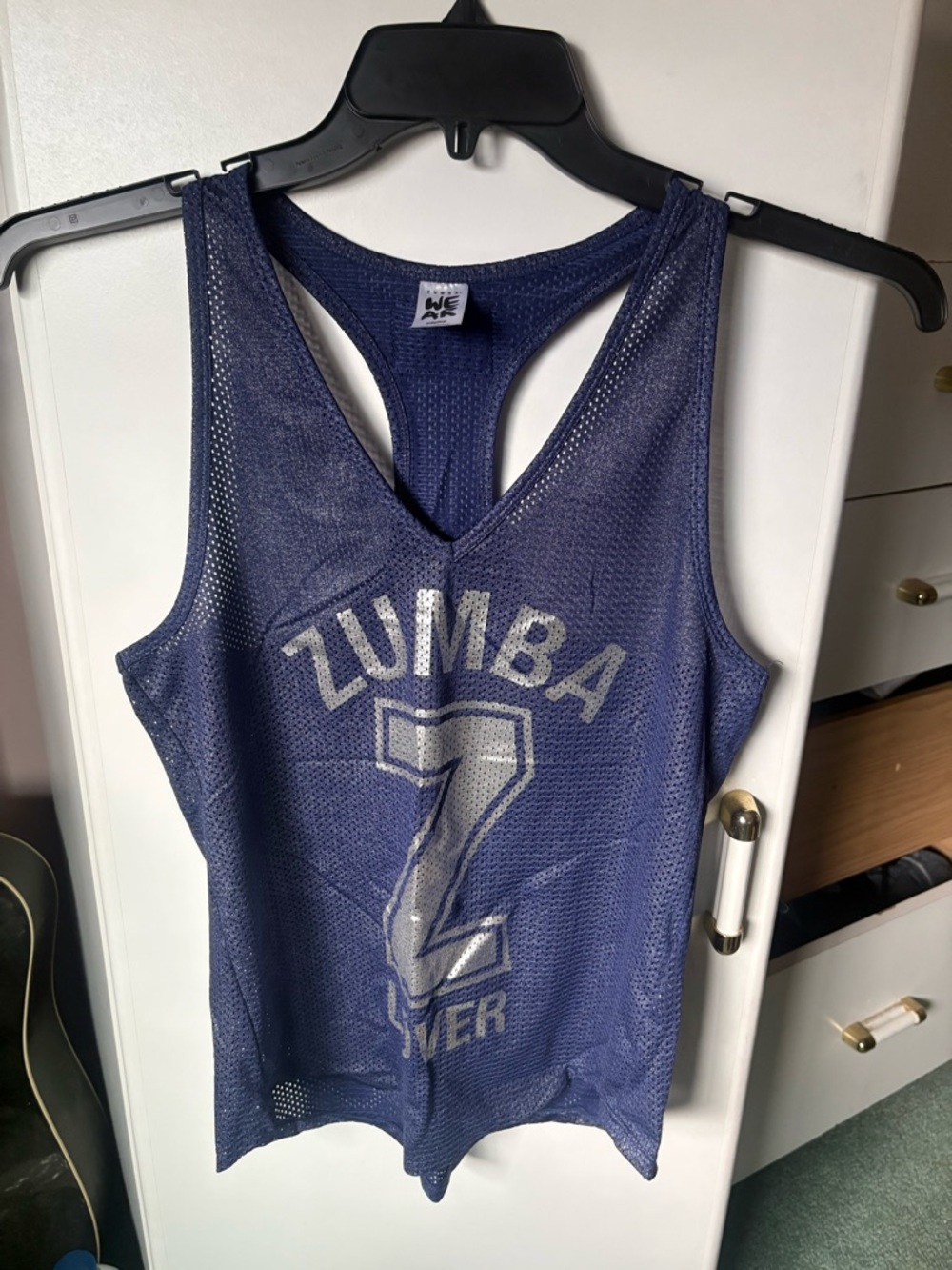 Zumba Fitness Navy Blue Mesh Tank Top with Silver Graphic